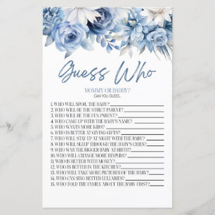 Dammig blå blommig gissa vem baby shower-spel