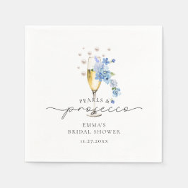 Dammig blå blommig pärlor och Prosecco bröllopsfes Pappersservett