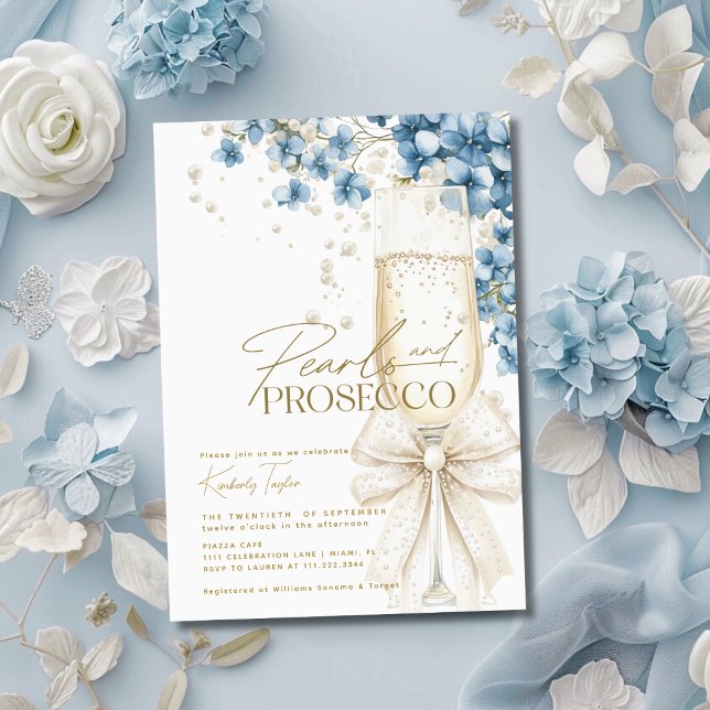 Dammig blå blommig pärlor & Prosecco Bröllopsdusch Inbjudningar (Skapare uppladdad)