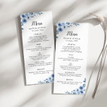 dammig blå blommigt bröllop-menyn program<br><div class="desc">vattenfärgsdammig blå blommigt med elegantens svarta text. Anpassa texten och färg på den här bröllopsprogrammet-mallen.</div>
