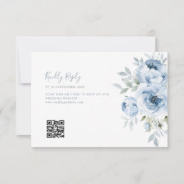 dammig blå blommigt bröllop QR-OSA kort
