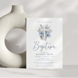 dammig blå blommigt kor baptism inbjudningar