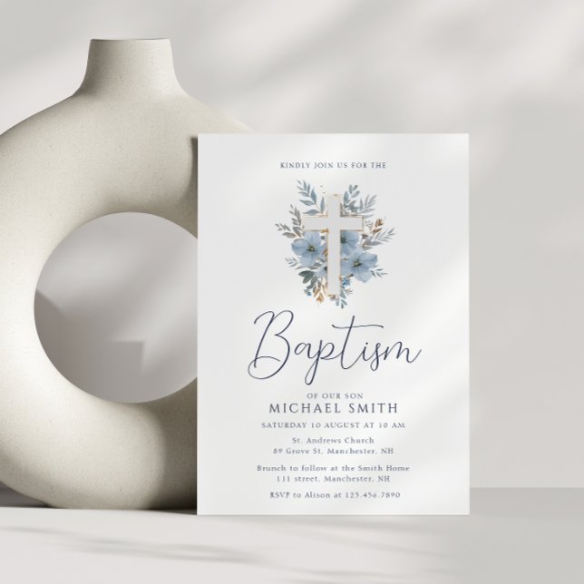 dammig blå blommigt kor baptism inbjudningar (Skapare uppladdad)
