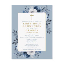 Dammig blå blomster förstahälsokallelse inbjudan