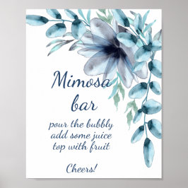 Dammig blå blomster Mimosa bar Poster