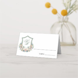 Dammig blå blomster vapen Wedding platskort Placeringskort