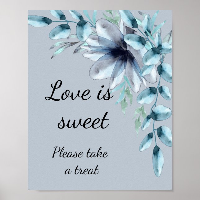 Dammig blå blomsterälsk är söt bröllopsdusch poster (Framsidan)