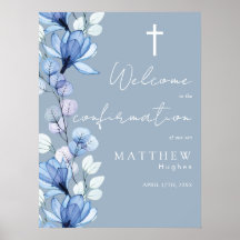 Dammig blå blomsterbekräftelse välkomstskylt