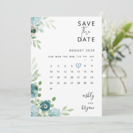 Dammig blå blomsterbröllop Spara datum-kort Datumet