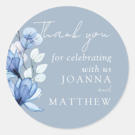 Dammig blå blomsterbröllop tackfavorit runt klistermärke