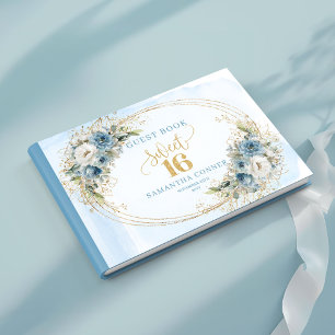 Dammig blå blomstergestalt för Sweet Sixteen födel Gästböcker