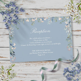Dammig blå blomstergrönska bröllopsmottagning tilläggskort