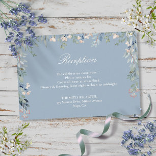 Dammig blå blomstergrönska bröllopsmottagning tilläggskort