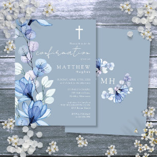Dammig blå blomsterguld bekräftelseinbjudan vykort