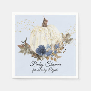 Dammig blå blomsterguld höstpumpa baby shower pappersservett