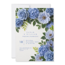 Dammig blå blomsterkant bröllopsinbjudan