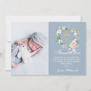 Dammig blå blomsterkrans Dop Foto Tack Kort