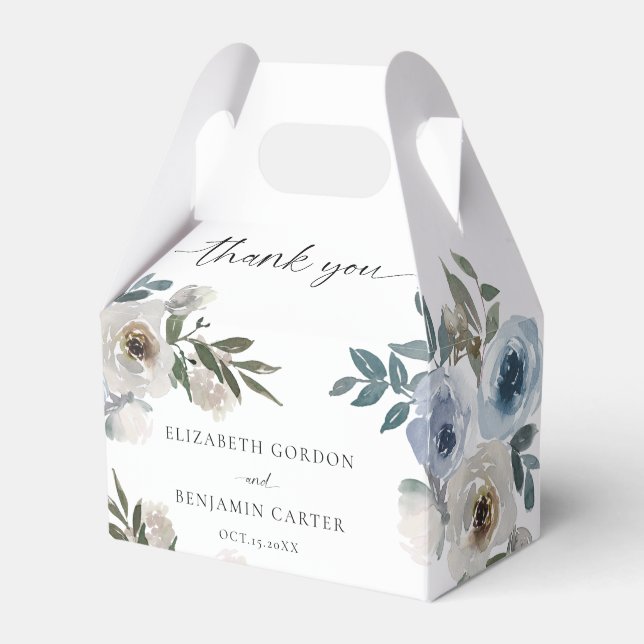Dammig blå bröllopsblomma elegant skript lantlig  presentaskar (Framsidan Sidan)