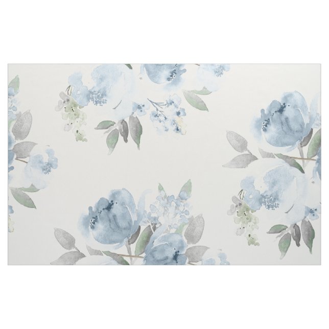 Dammig blå bröllopsbröllopsdusch Vattenfärg Blommi Tyg (Fat Quarter)