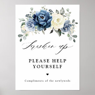 Dammig blå champagne elfenbensfärgade blommor Fräs Poster