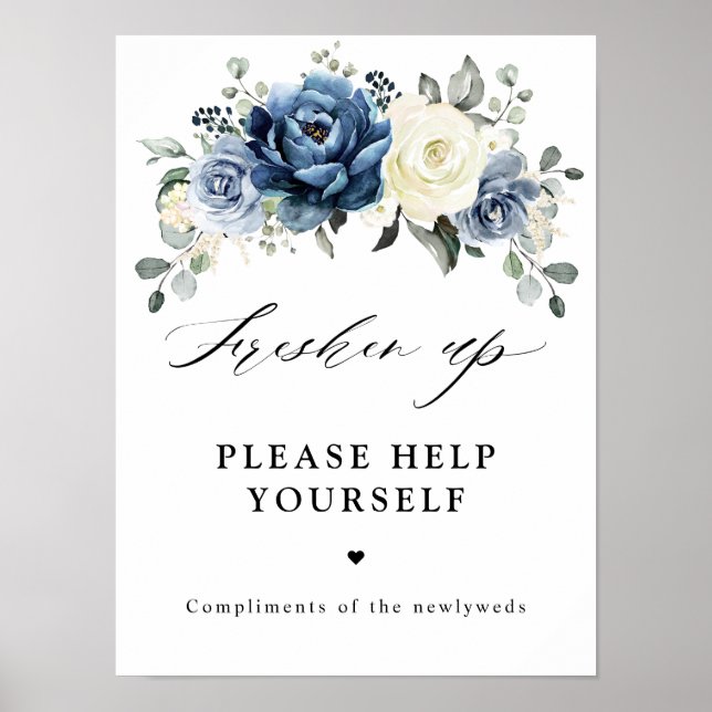 Dammig blå champagne elfenbensfärgade blommor Fräs Poster (Framsidan)