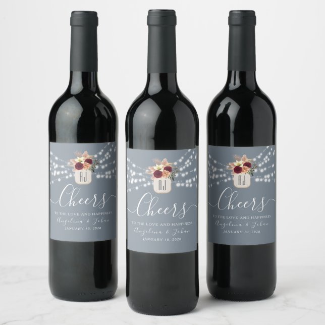 Dammig blå Cheers-vinetikett för bröllop Vinflaska Etikett (Flaskor)