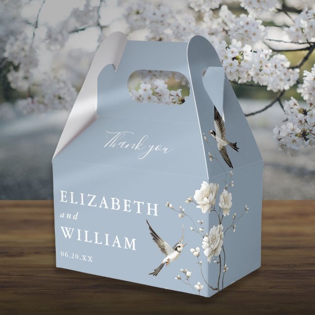 Dammig blå chinoiserie blomsterbröllop tack presentaskar (Dusty Blue Chinoiserie Floral Wedding Thank You Favor Boxes)