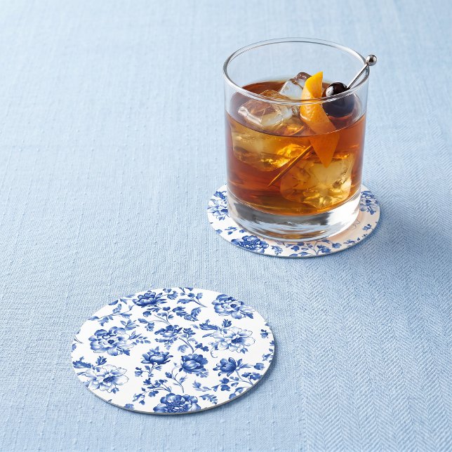Dammig blå chinoiserie rund bröllops- underlägg papper rund (Dusty Blue Chinoiserie round Wedding Paper Coaster)