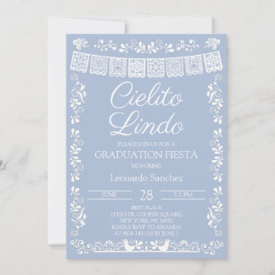 Dammig blå Cielito Lindo Examen Fiesta Inbjudningar