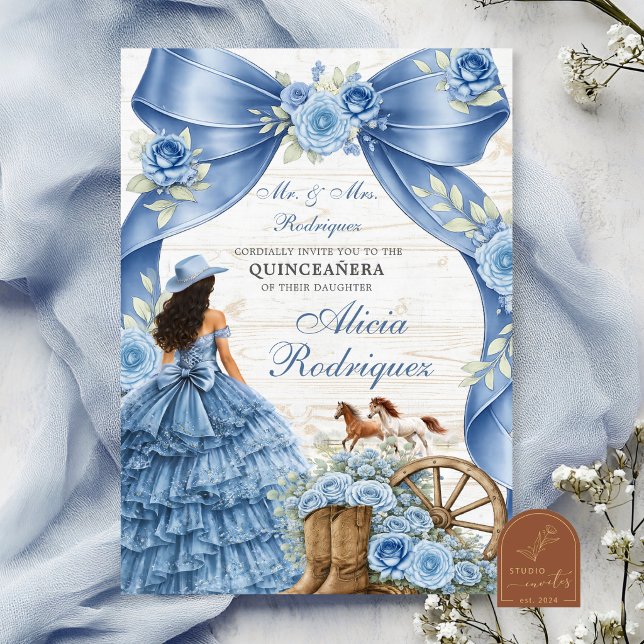 Dammig blå Coquette Charra Quinceanera Inbjudan (Skapare uppladdad)
