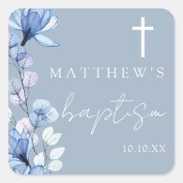 Dammig blå elegant modern blomsterdop fyrkantigt klistermärke