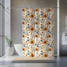 Dammig blå elfenbensblommor Elegant bohemisk gardi