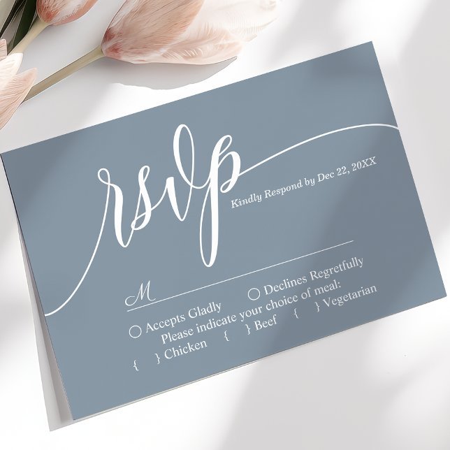 Dammig blå enkel skriptbröllop RSVP-kort OSA Kort (Skapare uppladdad)