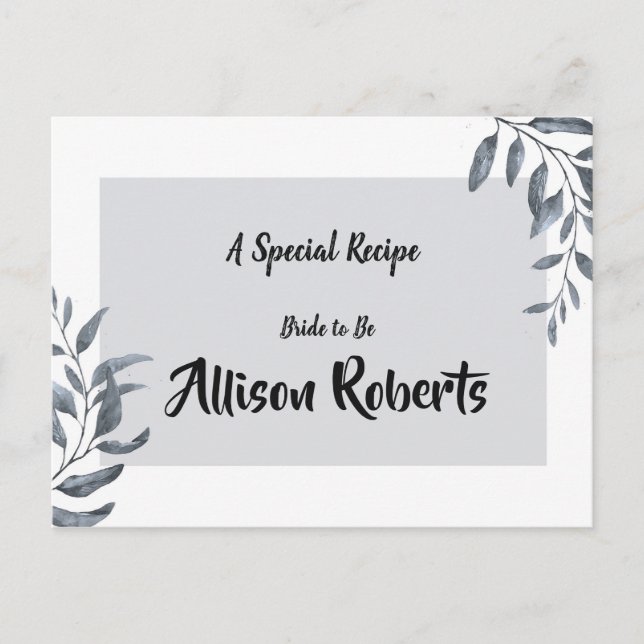 Dammig blå eukalyptus   Bröllopsduschrecept Vykort (Framsida)