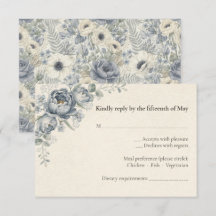 Dammig blå fransk blomsterbröllop RSVP-kort