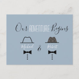 Dammig blå gay bröllops klara datum meddelande vykort