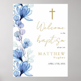 Dammig blå genomskinlig blomsterdop välkomstskylt poster