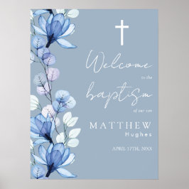 Dammig blå genomskinlig blomsterdop välkomstskylt poster