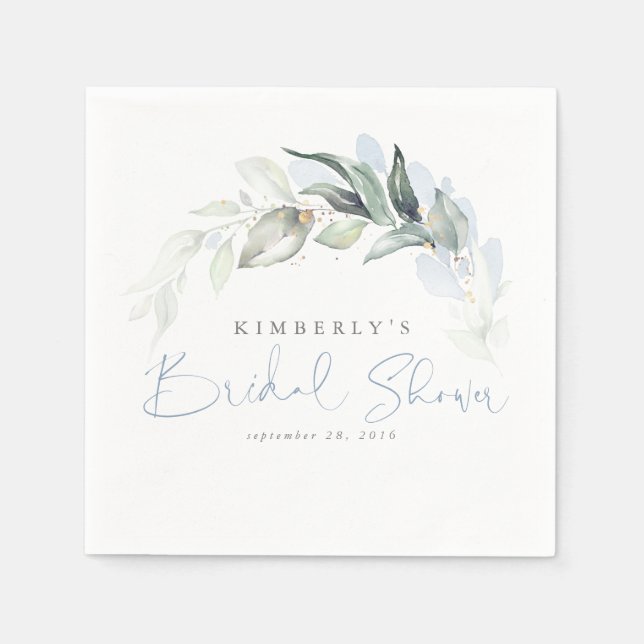 Dammig blå grönska blad elegant bröllopsfest pappersservett (Framsidan)
