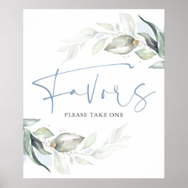 Dammig blå grönska och gulda blad Favors skylt