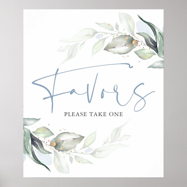 Dammig blå grönska och gulda blad Favors skylt (Framsidan)