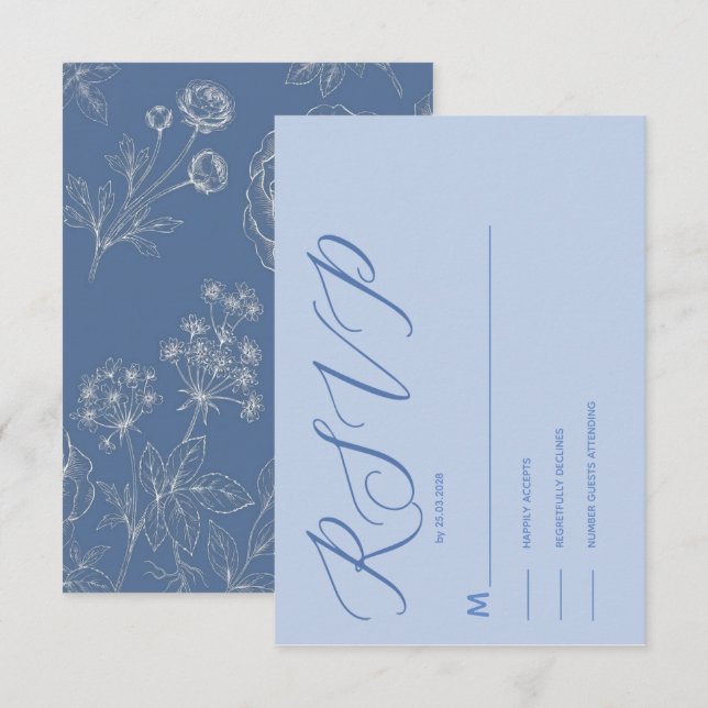 dammig blå kalligrafi elegant modernt svar  (Fram/baksida)