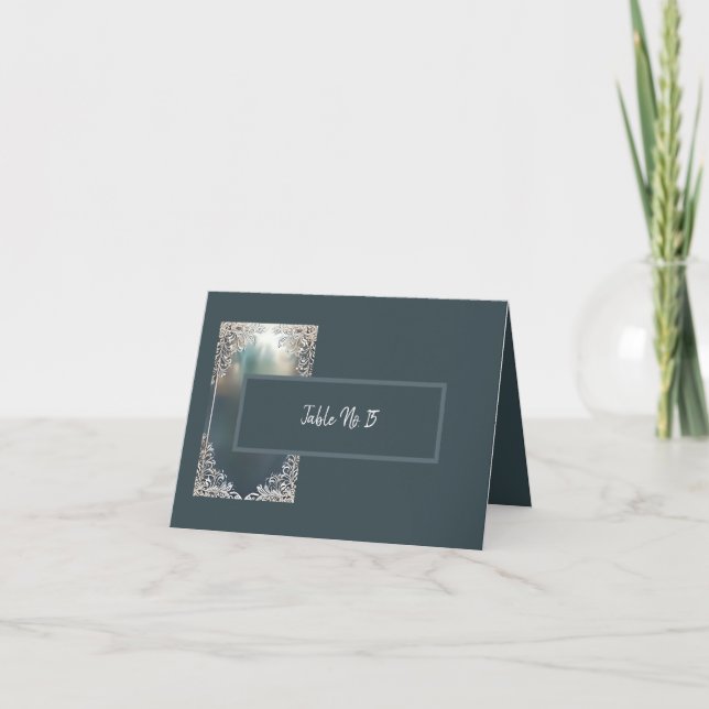 dammig blå konst deka ornate ram sittande kort (Framsida)