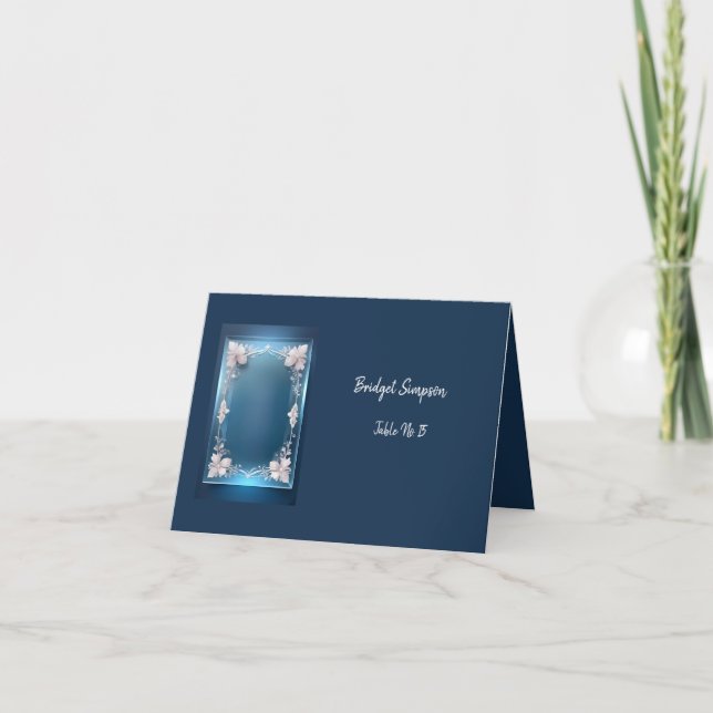 dammig blå konst deka ornate ram sittande kort (Framsida)