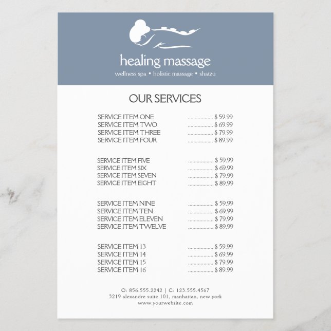 DAMMIG BLÅ KVINNA STENMASSAGE  Wellness Day Spa Flygblad (Framsidan)