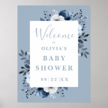 Dammig blå lantlig blomsterbukett för baby shower-