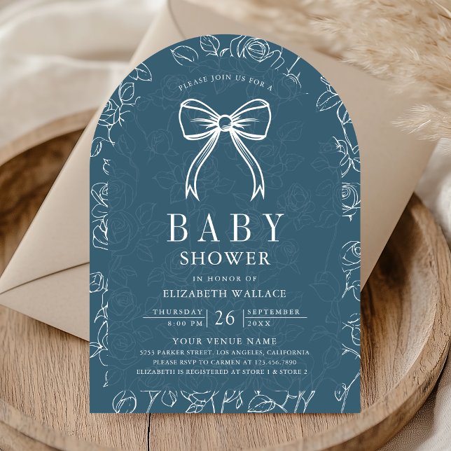 Dammig blå linjekonst Kokett Babyshower båge Inbjudningar (Skapare uppladdad)