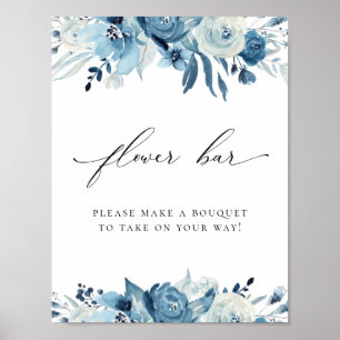 Dammig blå marinblommig bröllopsdusch Blomsterbar Poster