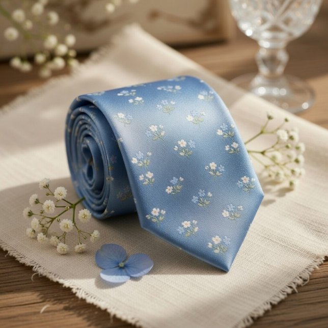 Dammig blå mikroblommig vigselmönster slips (Skapare uppladdad)