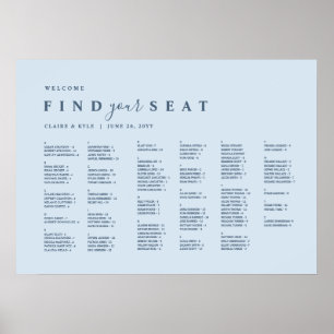 Dammig blå minimal alfabetisk sittplatskarta poster